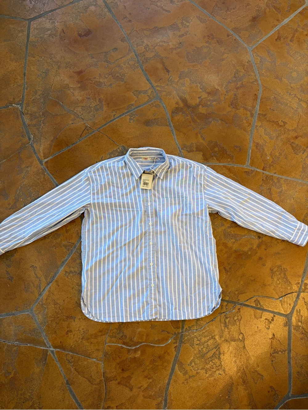 Faherty Stretch Oxford Relaxed Shirt Blue/White Stripe Long Sleeve Womens M